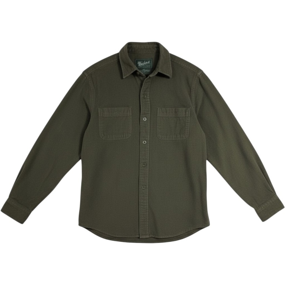 Woolrich Green Label Cotton Flannel Button Down Shirt Olive Green Large